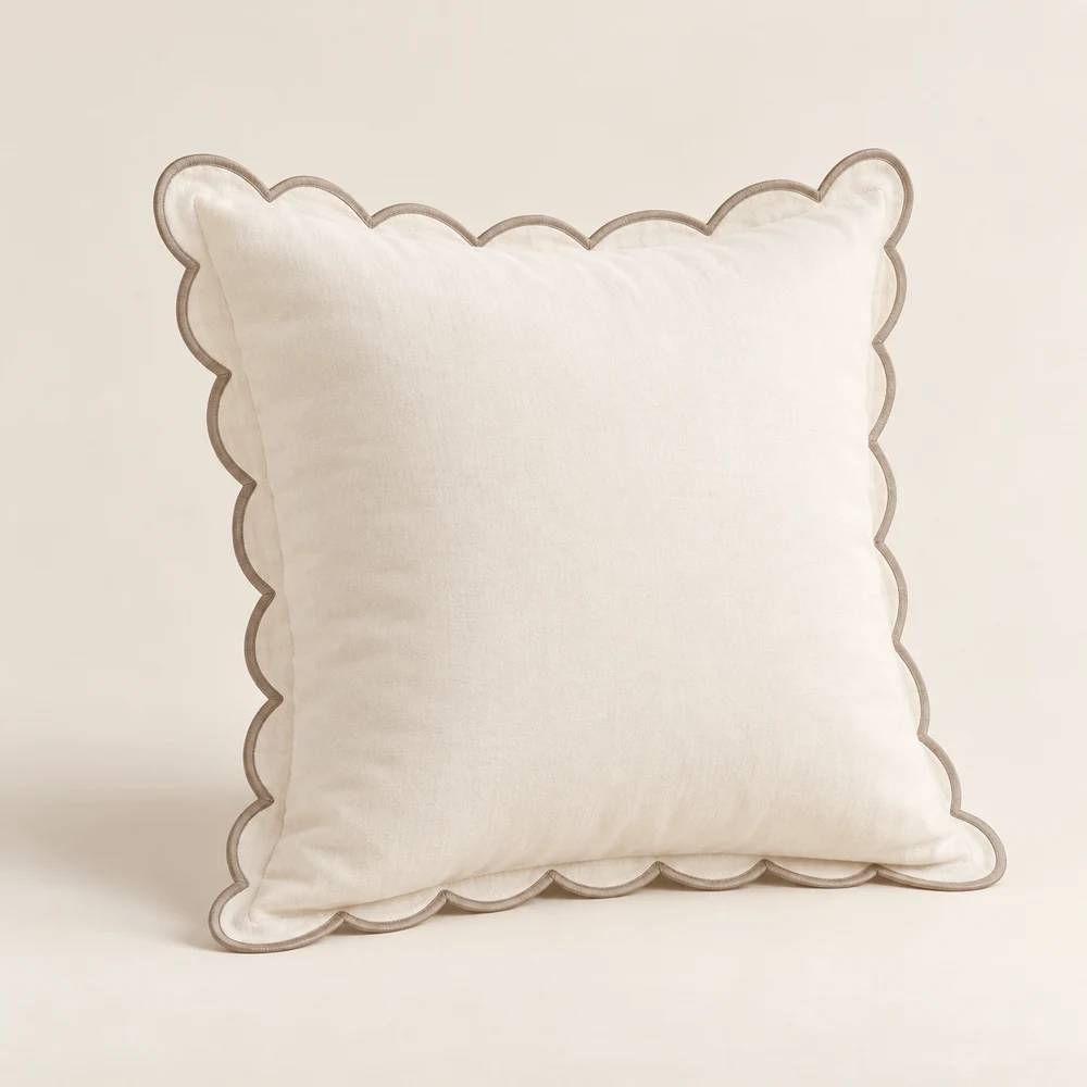 Maison Scallop Pillow, Ivory / Taupe